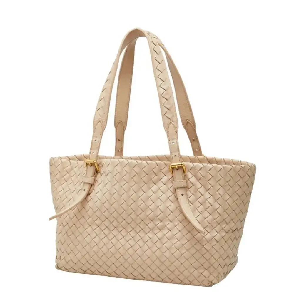 BOTTEGA VENETA Cream Leather Intrecciato Tote Bag